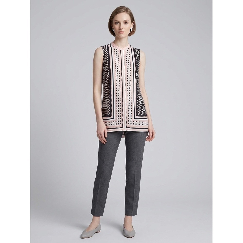 Premise Womens Pink Black Geometric Print Sleeveless Button Up Blouse Top Large